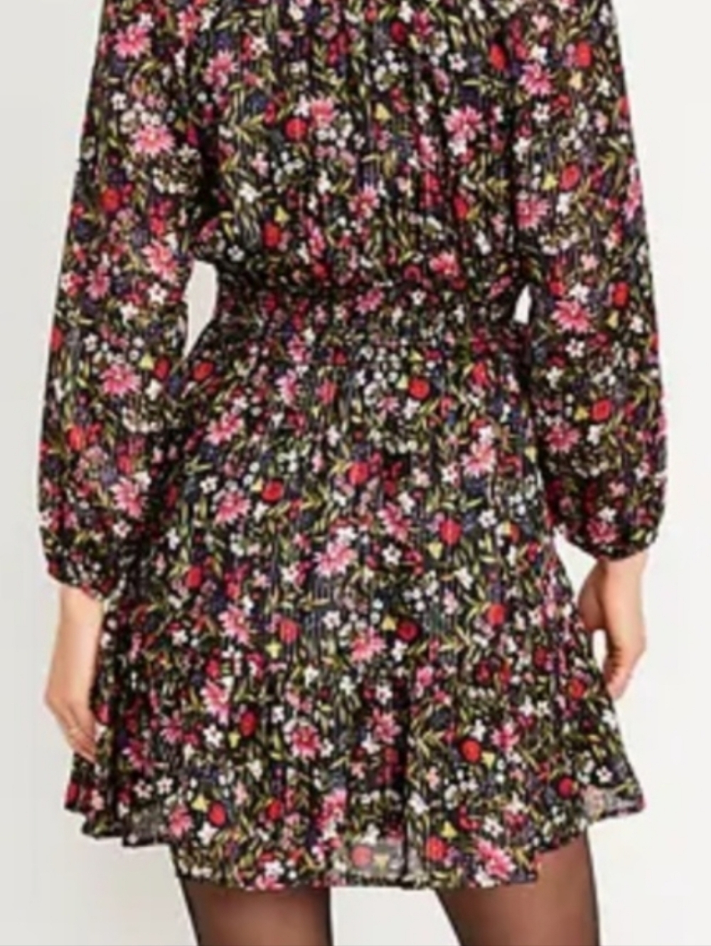 Old Navy Waist-Defined Floral Shine Boho Tie Neck Ruffled Mini Dress Sz XXL Euc - Picture 3 of 14